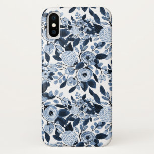 Navy Pastel Blue Watercolor Floral Pattern Case-Mate iPhone Case