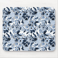 Navy Pastel Blue Watercolor Floral Pattern