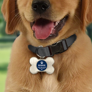 Navy Paw Print Dog Bone Monogram Pet ID Tag
