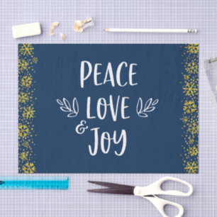 Navy Peace Love Joy Gold Snowflakes Typography Tissue Paper