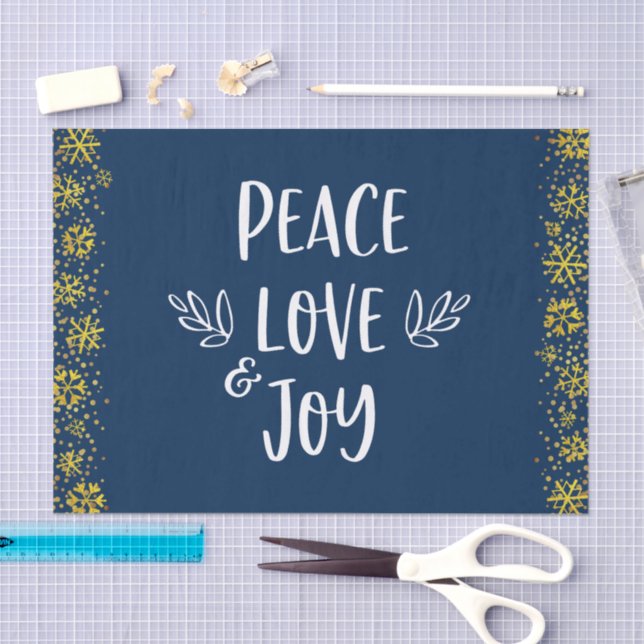Navy Peace Love Joy Gold Snowflakes Typography Tissue Paper (Craft)