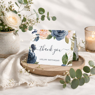 Navy & Peach Floral Elegant Watercolor Baby Shower Thank You Card