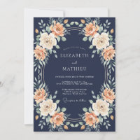 Navy Peachy Rose Botanical Wedding