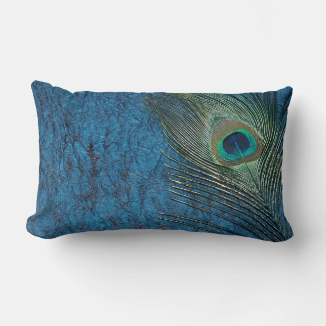 Navy Peacock Lumbar Cushion (Front)