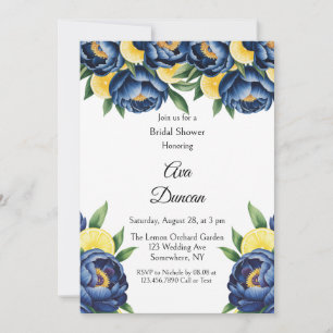 Navy Peony Citrus Painted Floral Bridal Shower Invitation