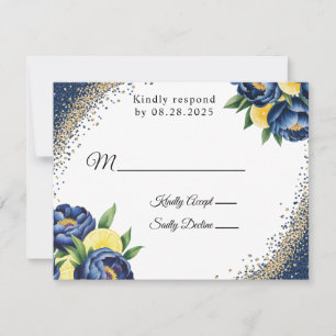 Navy Peony Citrus Painted Floral Wedding RSVP Card