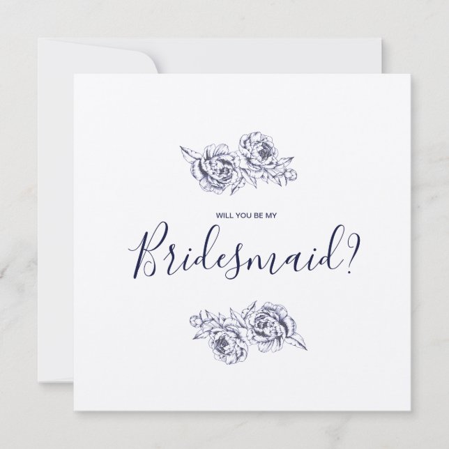 Navy Peony Simple Bridesmaid Invitation (Front)