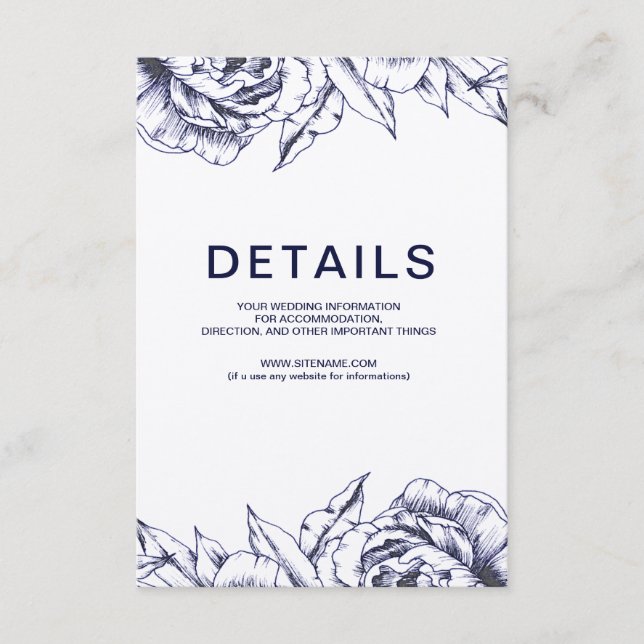 Navy Peony Simple Information Card (Front)