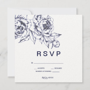 Navy Peony Simple RSVP Invitation