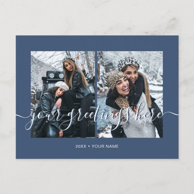Navy Personalised 2 photos Universal Greetings Postcard (Front)