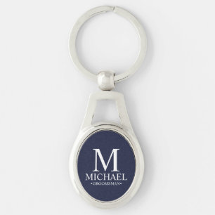 Navy Personalised Groomsman Name and Monogram Key Ring