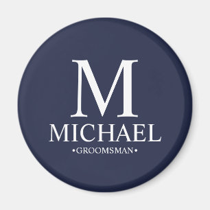 Navy Personalised Groomsman Name and Monogram Magnet