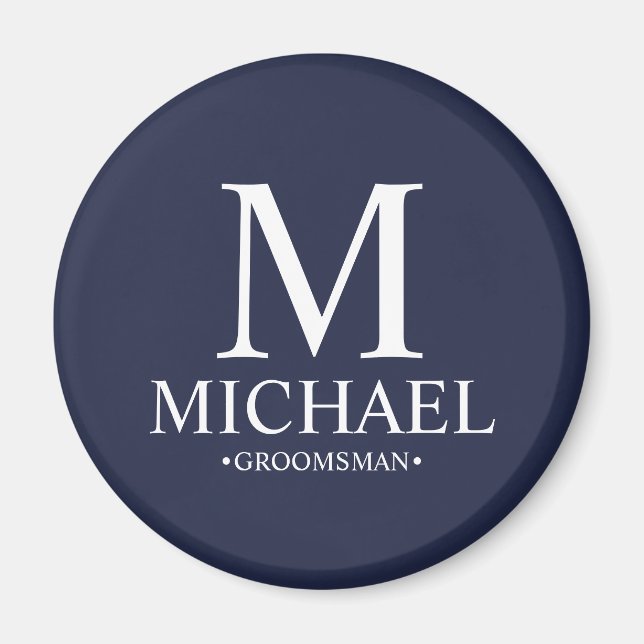 Navy Personalised Groomsman Name and Monogram Magnet (Front)