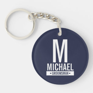 Navy Personalised Groomsman's Monogram and Name Key Ring