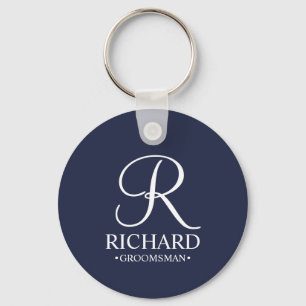 Navy Personalised Groomsman's Name and Monogram Key Ring