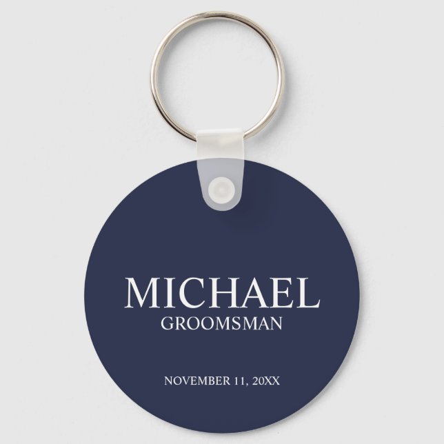 Navy Personalised Groomsman's Name and Monogram Key Ring (Front)