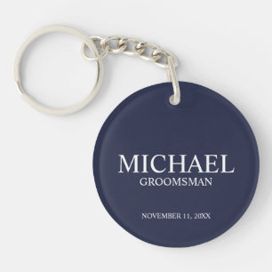 Navy Personalised Groomsman's Name and Monogram Key Ring