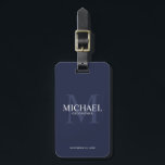 Navy Personalised Groomsmen's name and monogram Luggage Tag<br><div class="desc">Add a personal touch to your wedding with personalised groomsmen luggage tag. This luggage tag features personalised groomsman's name with title and wedding date in white and monogram in light navy blue as background, in classic serif font style, on navy blue background. Also perfect for best man, father of the...</div>