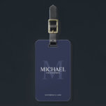 Navy Personalised Groomsmen's name and monogram Luggage Tag<br><div class="desc">Add a personal touch to your wedding with personalised groomsmen luggage tag. This luggage tag features personalised groomsman's name with title and wedding date in white and monogram in light navy blue as background, in classic serif font style, on navy blue background. Also perfect for best man, father of the...</div>