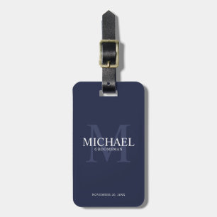 Navy Personalised Groomsmen's name and monogram Luggage Tag