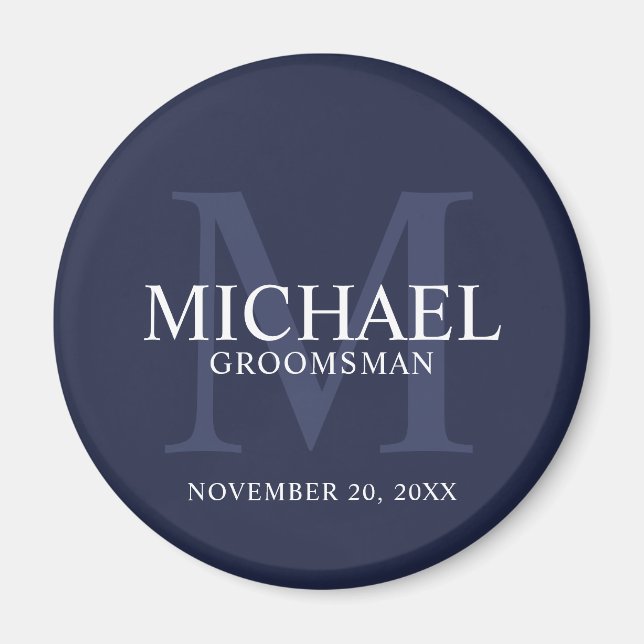Navy Personalised Groomsmen's name and monogram Magnet (Front)