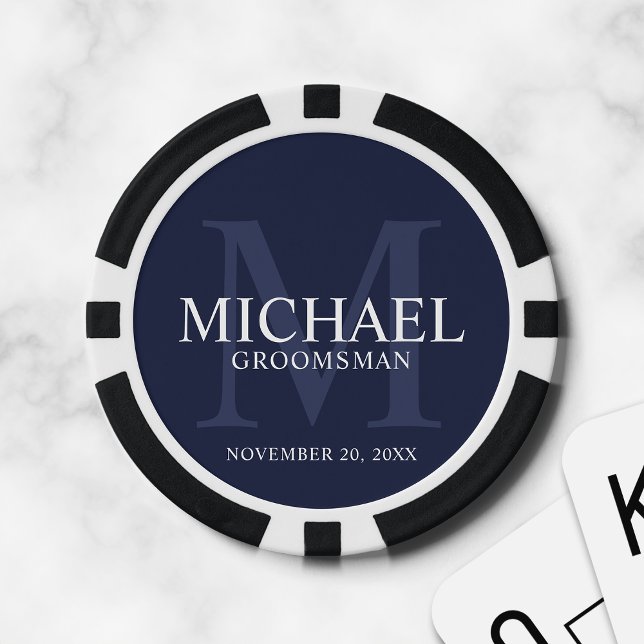 Navy Personalised Groomsmen's name and monogram Poker Chips (Creator Uploaded)