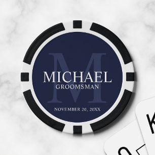 Navy Personalised Groomsmen's name and monogram Poker Chips