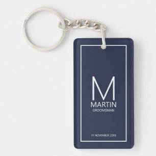 Navy Personalised Monogram and Name Groomsmen Key Ring