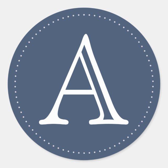 Navy Personalised Monogram Round Stickers (Front)