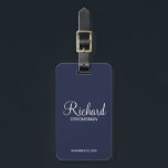 Navy Personalised Name and Monogram Groomsman Luggage Tag<br><div class="desc">Personalised Groomsman Gifts
featuring personalised groomsman's name in white modern script font style with title and wedding date in modern sans serif font style on navy blue background.

Also perfect for best man,  father of the bride,  bridesmaid,  maid of honour,  mother of the bride and more.</div>