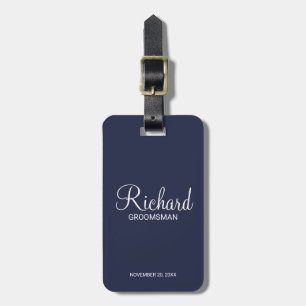 Navy Personalised Name and Monogram Groomsman Luggage Tag