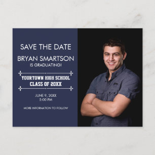 Navy Personalised Photo Graduation Save the Date Postcard