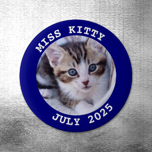Navy Personalised Round Photo Border Magnet