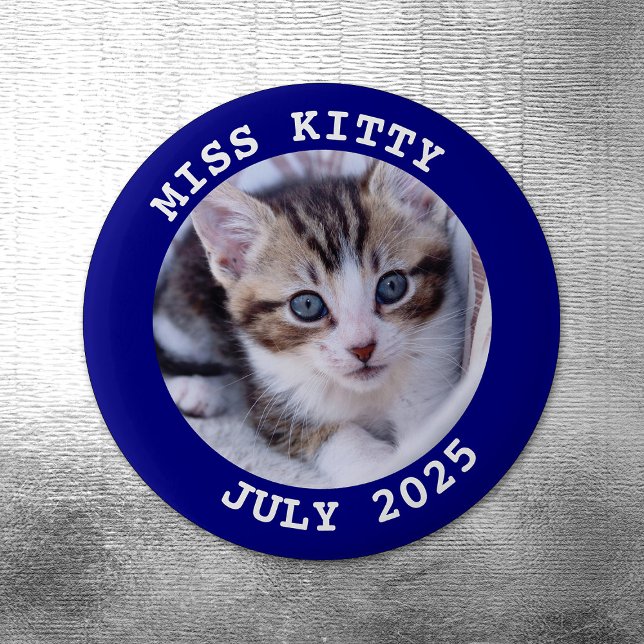 Navy Personalised Round Photo Border Magnet (Navy Personalized Round Photo Frame Magnet)