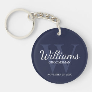 Navy Personalised Script Groomsmen name&Monogram  Key Ring