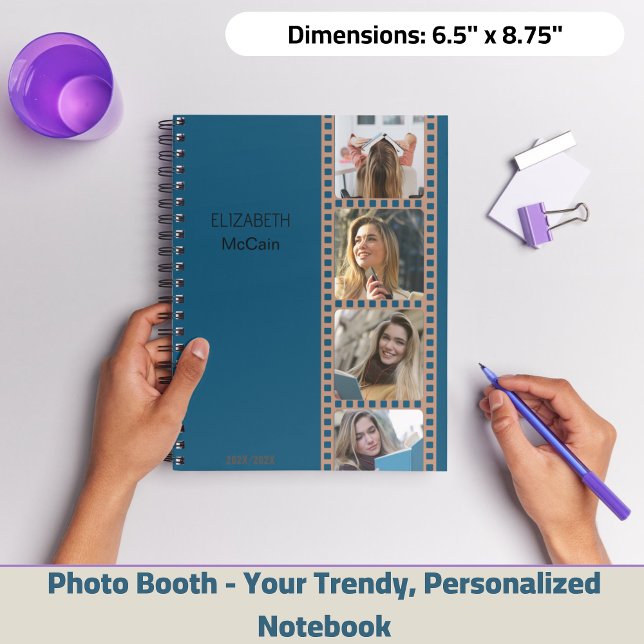 Navy Photo Booth - Trendy Modern Personalised  Notebook (Brown Photo Booth - Trendy Modern Personalized Science Spiral Notebook!)