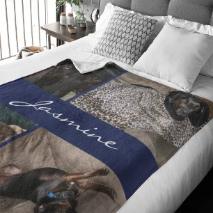 Navy Photo Collage Fleece Dog Blanket