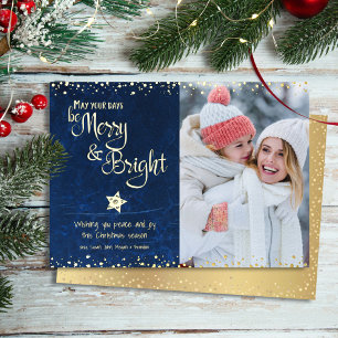 Navy Photo Days Be Merry Bright Script Real Gold