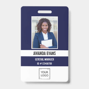 Navy Photo Employee Logo or QR CODE Security ID Badge