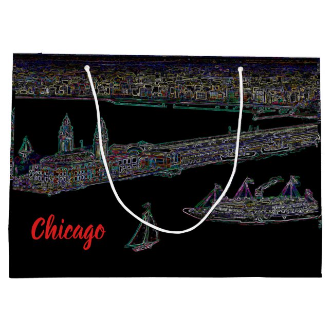 Navy Pier Chicago 1920's NEON Art Windy City Large Gift Bag (Back)