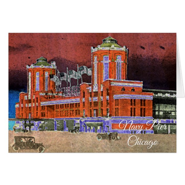 Navy Pier Chicago 1920's Watercolor Art Windy City (Front Horizontal)