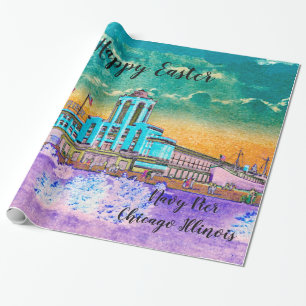 Navy Pier Chicago 1920's Watercolor Easter Colours Wrapping Paper