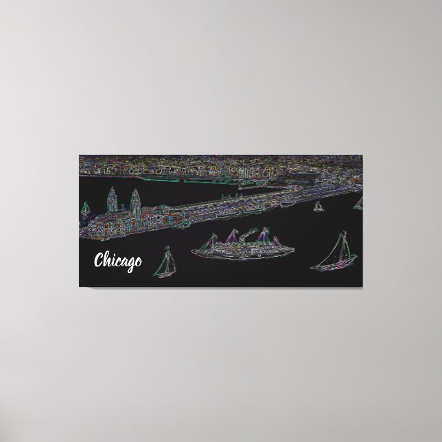 Navy Pier From Lake  Chicago 1920's neon Art Canvas Print (Front)