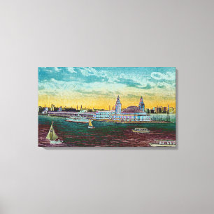 Navy Pier From Lake  Chicago 1920's Watercolor Art Canvas Print