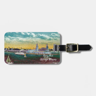 Navy Pier From Lake Chicago 1920's Watercolor Art Luggage Tag