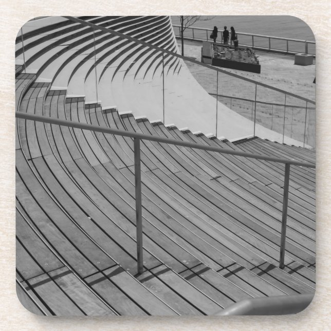 Navy Pier Stairs Grayscale Coaster (Front)
