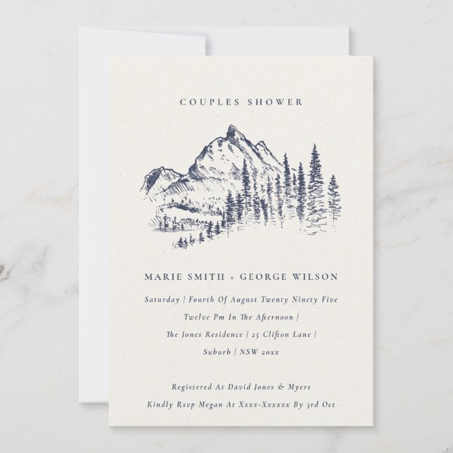 Navy Pine Mountain Sketch Couples Shower Invite (Front)