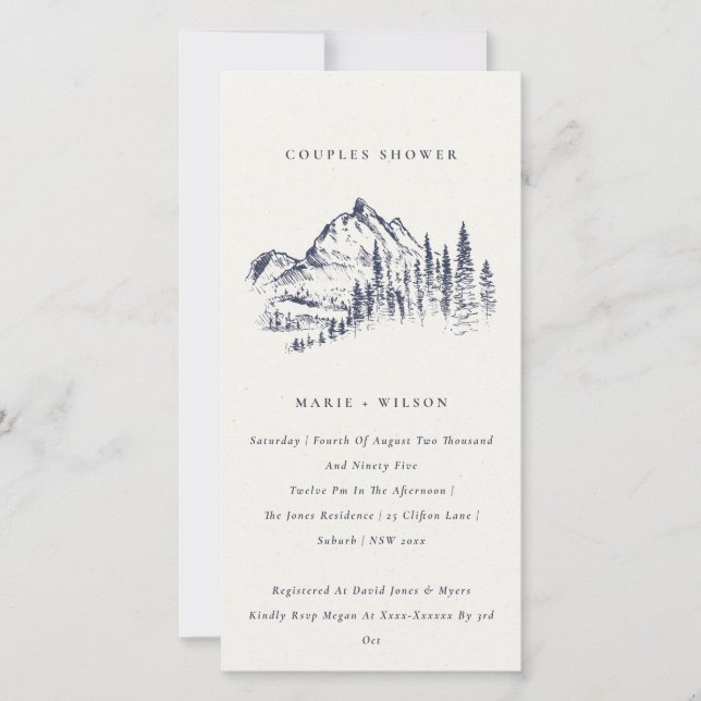 Navy Pine Mountain Sketch Couples Shower Invite (Front)