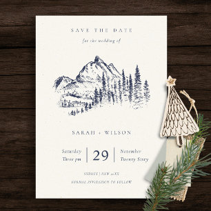 Navy Pine Mountain Sketch Save The Date Card