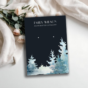 NAVY PINE TREE WINTER FOREST STUD EARRING DISPLAY BUSINESS CARD
